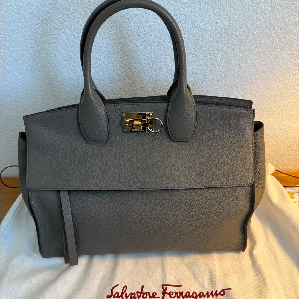 Salvatore Ferragamo Green Leather Satchel with Strap.